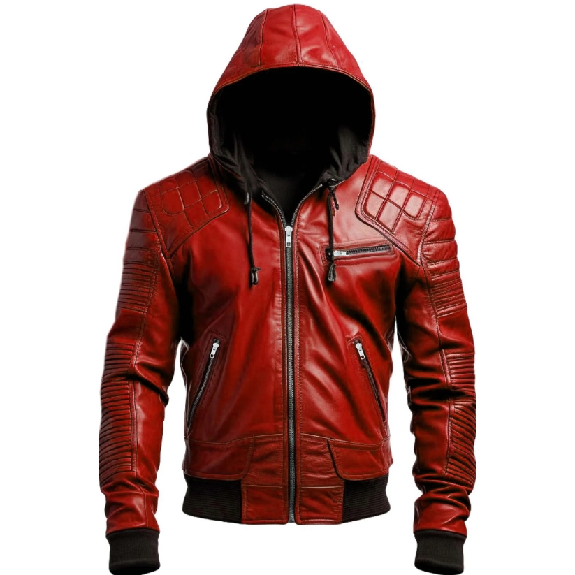 Stylish Hooded Men Leather Jacket 1